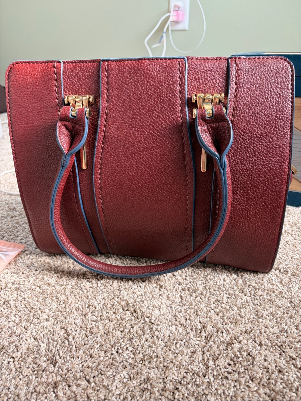 Charming Charlie Structured Satchel in Burgundy with Gold Hardware